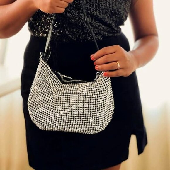 NWT Sparkling Bling Swarovski Crystal Rhinestones: Half Moon Purse +Gift - Picture 5 of 6